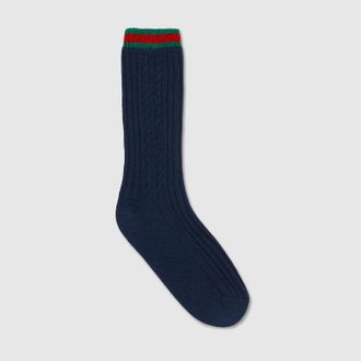Gucci Kids - Cotton Socks With Web, Size 28/30, Blue
