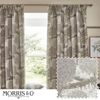 Morris & Co. Brook Woodland Jacquard Room Darkening Pencil Pleat Curtains in Beige | Size: 229 cm width x 229 cm drop