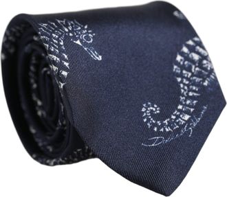 Dolce & Gabbana Silk Seahorse Print Necktie - Navy