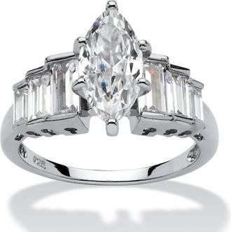 Palm Beach Jewelry 3.82 CT TW Cubic Zirconia Ring in Platinum-plated Sterling Silver