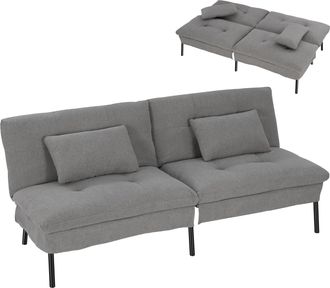 Woltu Woltu Sof&aacute; Cama De 2 Plazas En Tela Efecto Lino Con 2 Cojines Para Sal&oacute;n Y Dormitorio, Gris Oscuro