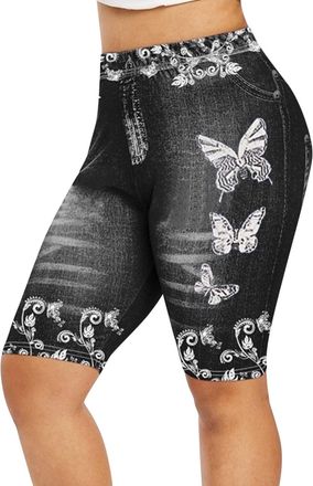 Generic Black Cycling Shorts Women Size 18 | Biker Shorts For Women With Pockets Yoga Shorts For Women Plus Size Running Shorts Butterfly Printed Yoga Trouser