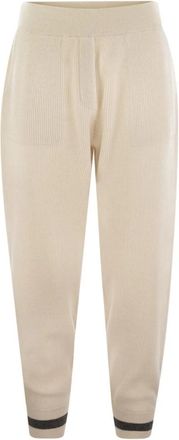 Brunello Cucinelli Engelse Rib Kasjmier Gebreide Broek - Dames - Sweatpants - Beige - M - Kasjmier - Broeken