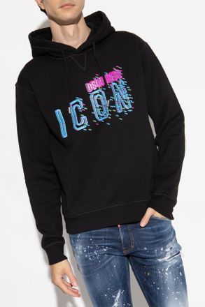 Dsquared2 Mens Icon Hoodie Pixelated Logo - Black Cotton - Size Medium