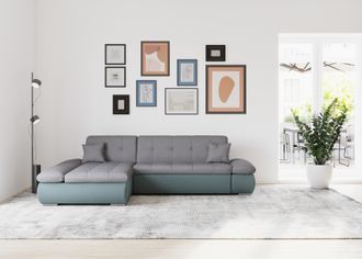 Domo Collection Ecksofa »Moric, L-Form, XXL-Sofa - Breite 300cm, viel Platz, auch in Cord« wahlweise mit Bettfunktion und Armteilverstellung, eisblau-grau