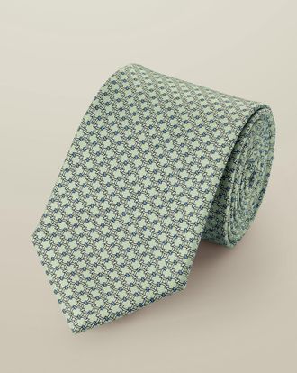 CHARLES TYRWHITT Silk Printed Tie - Aqua Green Size OSFA by Charles Tyrwhitt