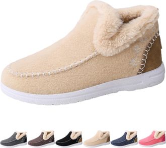 Generic Cozy Orthopedic Fleece Slip-On Boots for Women & Men, Warm Plush Lined Non-slip Casual Shoes, Lightweight Warm Boots (Apricot,10.5)