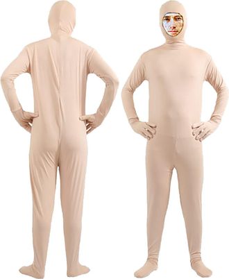 Generic Halloween Costume Adult and Kids Solid Color Bodysuit Skin Suit for Costumes and Performing Arts Unisex Tight Fitting Role Play Outfit (Beige, M)