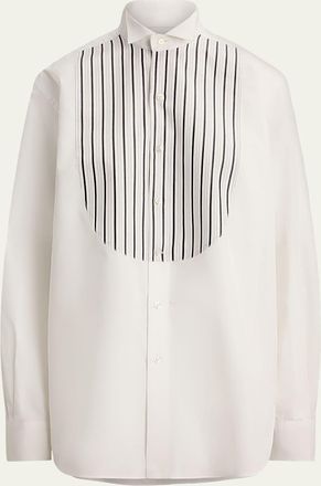Ralph Lauren Collection Courtney Striped Bib-Front Broadcloth Tuxedo Shirt