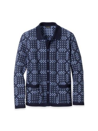 Paul Fredrick Cotton Button Front Polo Long Sleeve in Navy at Nordstrom, Size Xx-Large