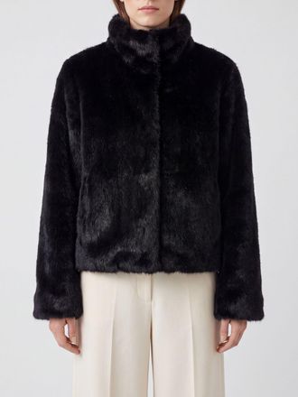 Forte_Forte Cropped Faux Fur Coat with Funnel Neck and Dropped Shoulders