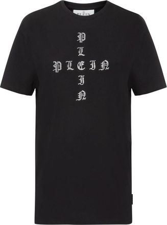 Philipp Plein T-Shirt Ronde Hals Gothic Plein - Dames - T-shirts - Zwart - L - Katoen - Tops