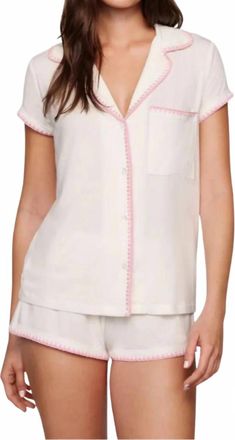 Eberjey Frida Tencel Modal Shortie Short Pajama Set In Ivory / Pink Nectar