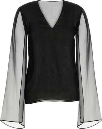 Alberta Ferretti V-hals Zijden Blouse - Dames - Blouses - Zwart - S - Overhemden