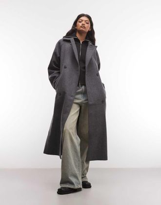 Weekday Kia cappotto oversize in misto lana con dettaglio allacciato in vita, grigio m&eacute;lange a spina di pesce