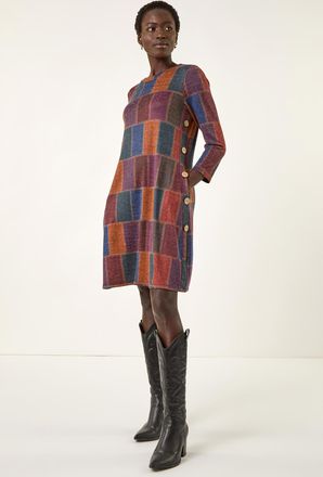 Roman Patchwork Button Swing Dress
