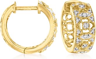 Ross-Simons Diamond Hoop Earrings in 18kt Gold Over Sterling