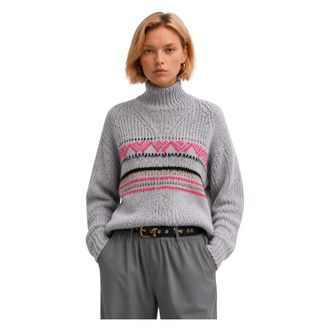Kocca Trui met hoge hals en geometrisch patroon - Dames - Coltruien - Grijs - XS - Wol - Truien & Vesten