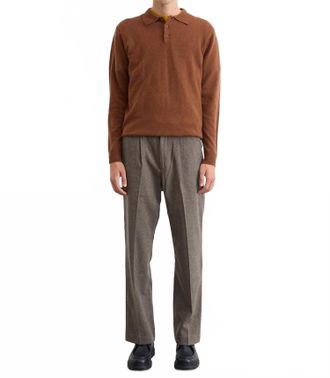 Edmmond Studios Long Sleeve Wool Polo In Chocolate