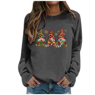 Generic Christmas For Women Shirts Funny Gnome Doll Print Pullover Cute Long Sleeve Crewneck Hoodies Ladies Christmas Sweatshirt Tops Xmas Loose Pullover Tuni