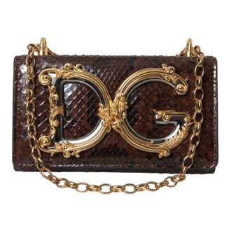 Dolce & Gabbana Accessoires, unisex, Bruin, ONE Size, Leer, Python Leren Crossbody Telefoontas