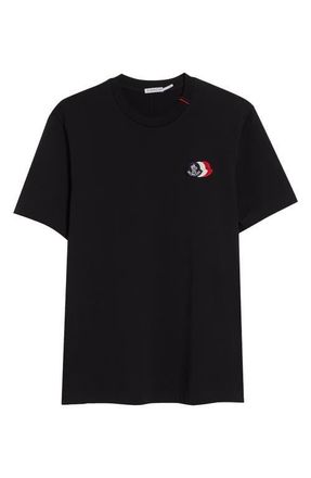 Moncler Tricolor Logo Patch Pima Cotton T-Shirt in Black at Nordstrom, Size Xxx-Large