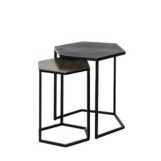 Koketto Home Set 2 mesas hexagonales aluminio negro y dorado