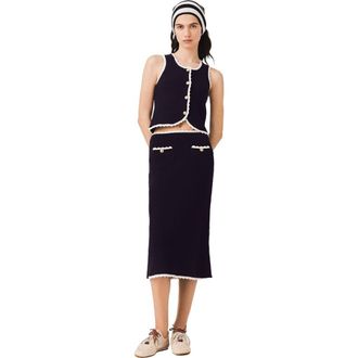 Maje Midi skirt with crochet trim in Navy at Nordstrom, Size 40 Eu