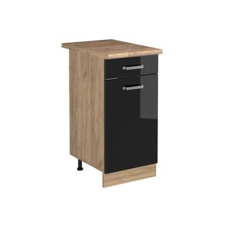 Vicco Mueble Bajo De Cocina R-line, Negro Brillo Intenso/roble Dorado, 40 Cm Encimera Roble Dorado, Vicco