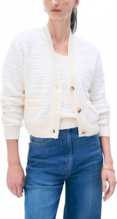 White + Warren Textured Boucle Cardigan Top In Ivory Cotton