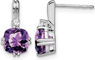 Diamond2Deal 14k White Gold Cushion Amethyst and Diamond Earrings