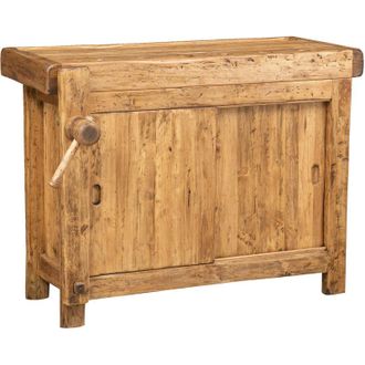 Biscottini International Biscottini - Banco De Trabajo De Estilo Country De Madera Maciza Tilo Acabado Con Efecto Natural