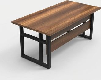 Menzzo Escritorio De Estudio De Nogal, 180x73 Cm, 90 Cm De Fondo, Patas De Metal, Dise&ntilde;o Industrial Y Espacioso