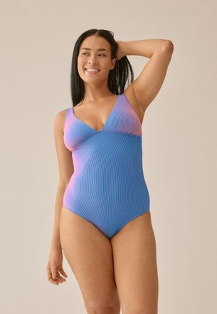 Naturana Badeanzug NATURANA Cool Cruising, Damen, Gr. 36, N-Gr, blau (blau pink), Obermaterial: 60% Polyamid, 26% Elasthan, 14% Polyester, l&auml;ngsgestreift, Bade