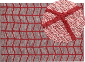 Beliani Alfombra De Algod&oacute;n Rojo 160 X 230 Cm Hecho A Mano Patr&oacute;n Geom&eacute;trico Boho Sivas