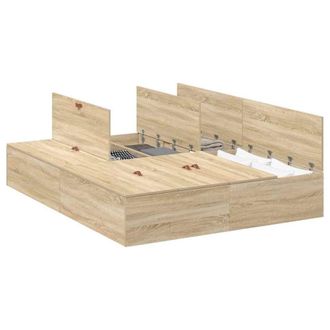 Berkfield Home Modern Bed with Storage Sonoma oak Engineered wood 140 x 200 cm Sturdy in Light Oak