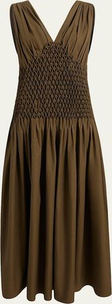 Khaite Nola Sleeveless Diamond Pleat Cotton Ankle Dress