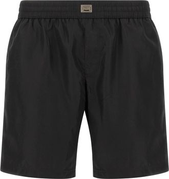 Dolce & Gabbana Mid-length Zwembroek met Label - Heren - Strandmode - Zwart - XL - Polyester - Badmode