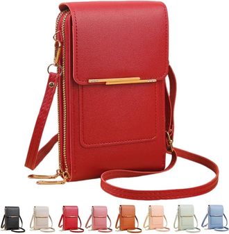 Generic Anti-Theft Leather Bag, Multifunctional Travel Crossbody Bags for Women, Phone Passport Bag with Transparent Window(Red)