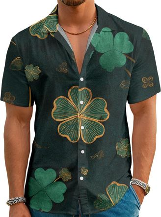 Generic St Patricks Day Button Up Shirt Men - Shamrock Print | Casual Vacation Shirt Fashion Button Down Saint Patrick Clover 44 XL