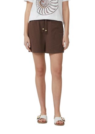 s.Oliver Shorts S.OLIVER, Damen, Gr. 38, N-Gr, braun (chocolate braun), Jersey, Obermaterial: 50% Polyester, 38% Baumwolle, 12% Viskose, unifarben, regular fit