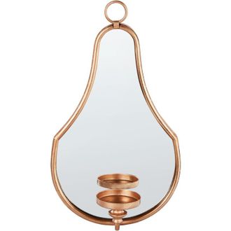 Beliani Candelero De Pared De Metal Con Espejo Colgante Dorado Bazarnes
