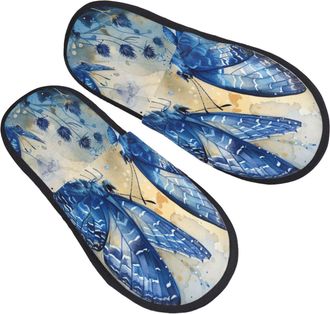 Generic Blue Butterflies Women Men Shoes Fuzzy House Slippers Breathable Slippers For Outdoor Winter Bedroom L