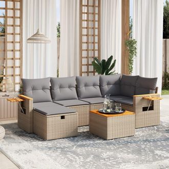 vidaXL Juego De Sof&aacute;s Jard&iacute;n Con Cojines Beige Mezcla 7 Pzas Rat&aacute;n Pe Vidaxl