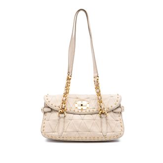 Miu Miu Pre-owned Womens Studded Matelasse Nappa Shoulder Bag - Nude Leather - One Size