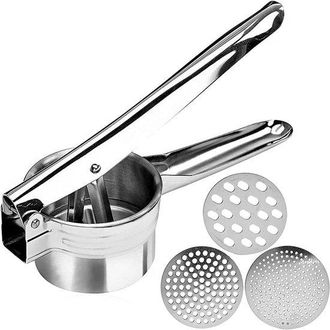 OEM Dailygoody, Prensa Para Patatas, Prensa Manual Para Patatas, 3 Discos Intercambiables, Plateado, Verduras Y Frutas, Perfecto Para Comida De Beb&eacute;