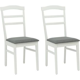 vidaXL Dining Chair 2 pcs White and Grey Solid Rubber Wood vidaXL