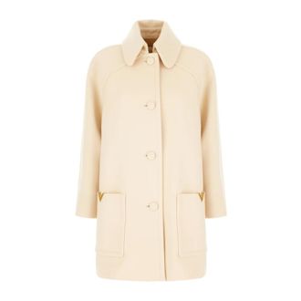 Valentino Garavani Single-Breasted Coats, female, Beige, 2XS, Wool Drap Peacoat