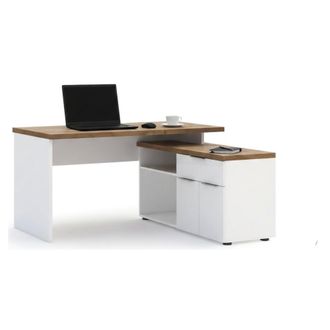 Dmora Escritorio Belpasso, 1 Caj&oacute;n, 2 Puertas Made In Italy, 2 Estantes, 140x120x75h Cm Blanco Brillante