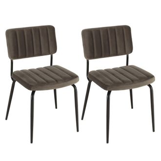 Macabane Lote de 2 sillas de terciopelo gris oscuro con patas de metal negro